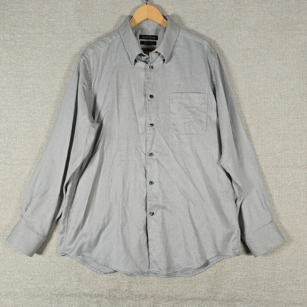 Kenneth Roberts Platinum Mens Size XL‎ Dress Shirt Black White  Non-Iron Cotton